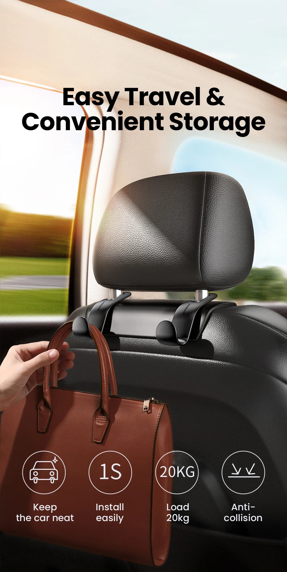 Adjustable Car Backseat Headrest Storage Hook