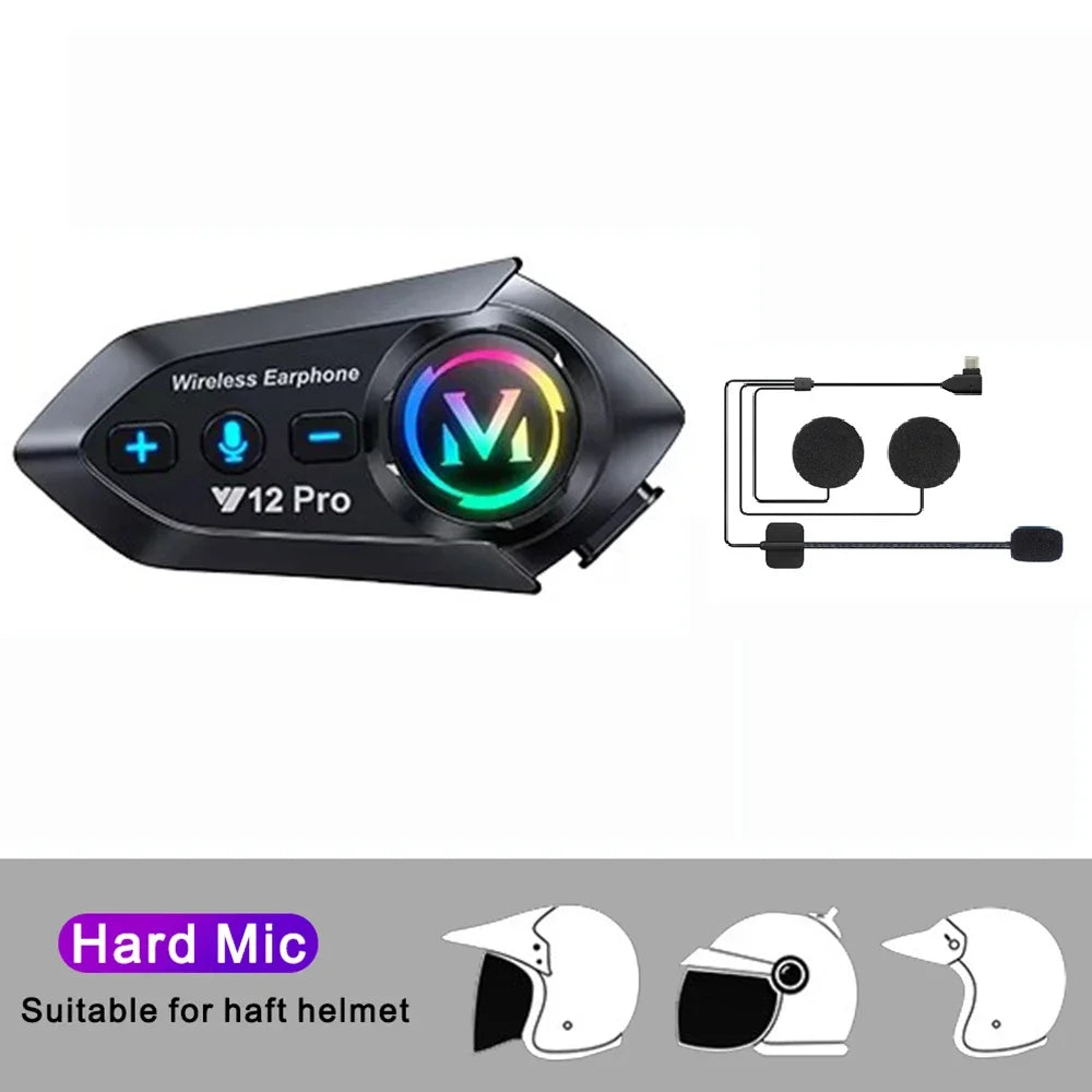 Y12 Pro Bluetooth 5.4 Motorcycle Helmet Intercom Headset 500M