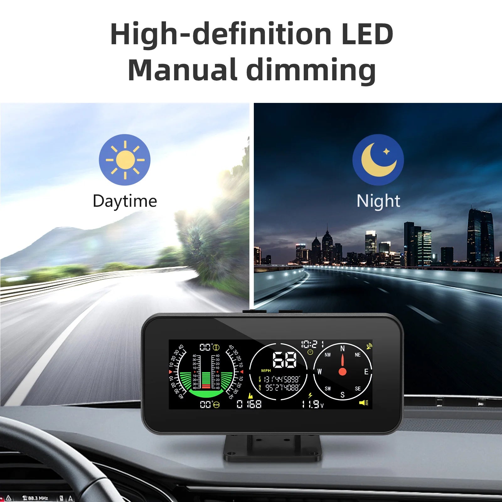 M60 GPS Car HUD Inclinometer Speedometer Voltage Monitor Clock
