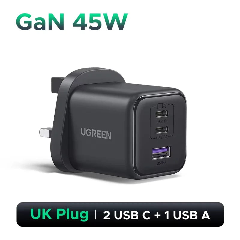 45W GaN Fast Wall Charger with Triple USB-C and USB-A Ports - 19