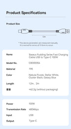 100W Fast Charging USB-C Data Cable