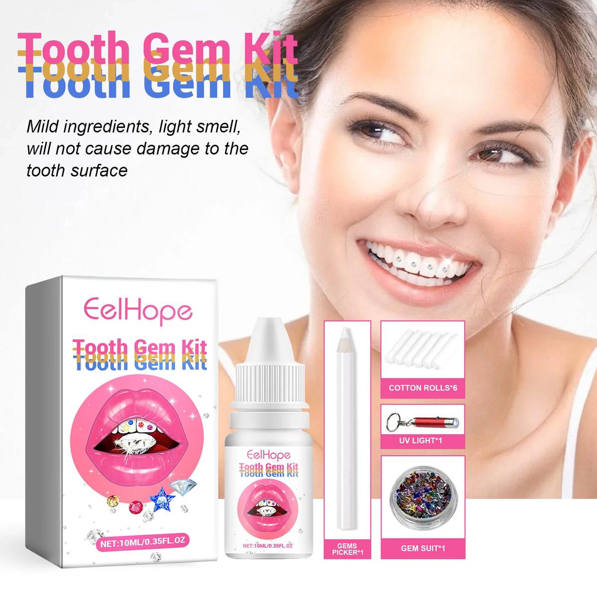 Professional DIY Tooth Gem Kit with UV Light