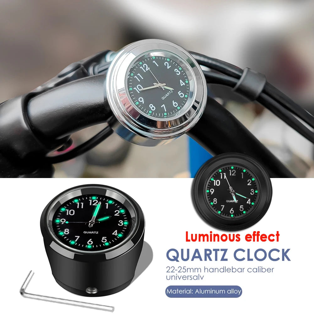 Aluminum Alloy Motorcycle Handlebar Quartz Clock for 22-25mm Bars
