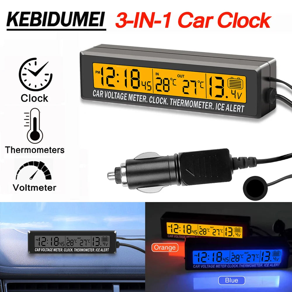 3 in 1 Car Digital Clock Thermometer and Battery Voltage Voltmeter