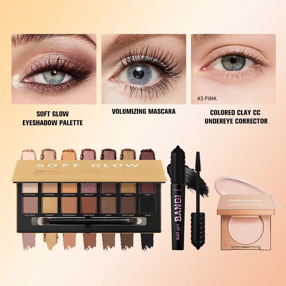 3-Piece Eye Makeup Set with Corrector, Eyeshadow, and Mascara