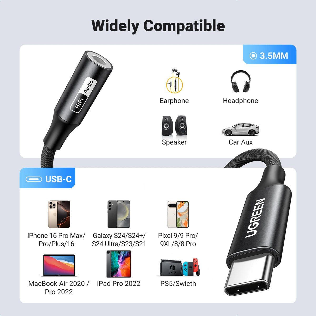 USB-C to 3.5mm AUX Adapter with Hi-Res DAC Audio Converter