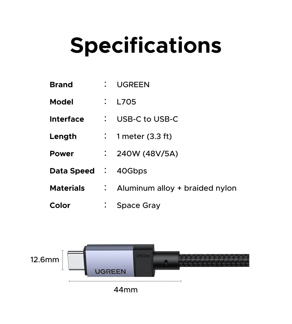 USB4 240W Fast Charging and 40Gbps Data Sync Cable - 15
