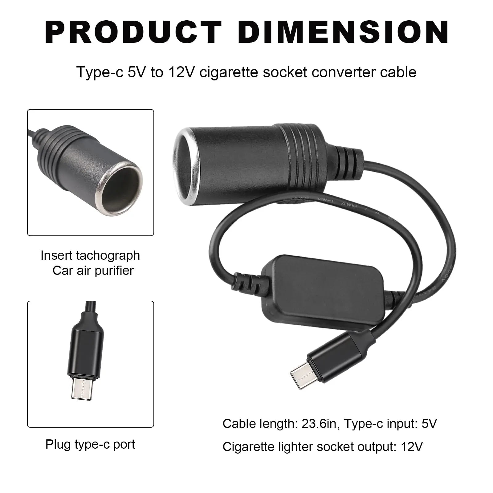 USB to 12V Car Cigarette Lighter Socket Power Adapter Converter