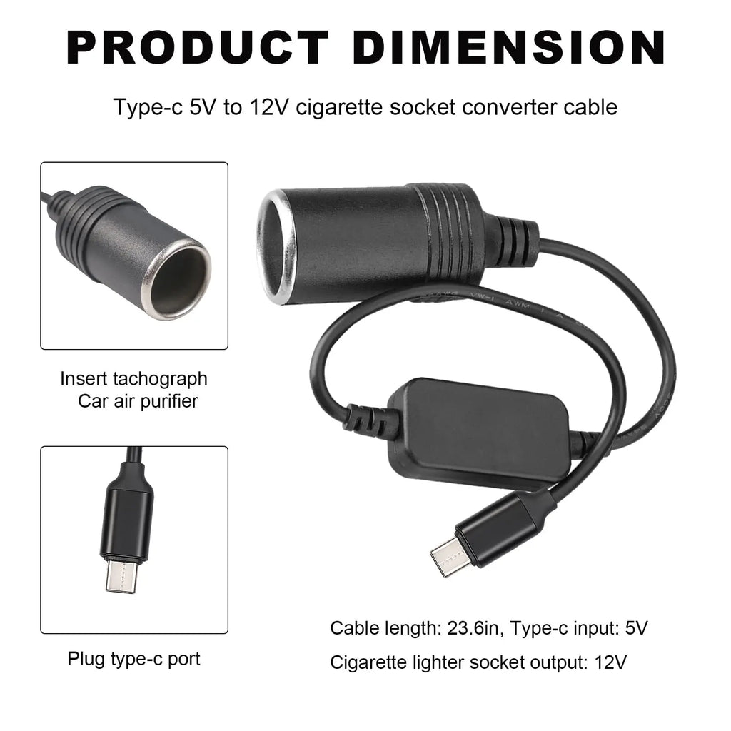USB to 12V Car Cigarette Lighter Socket Power Step-Up Converter