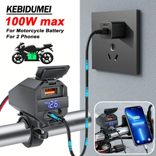 100W PD and QC3.0 Motorcycle Battery Charger and USB Power Adapter