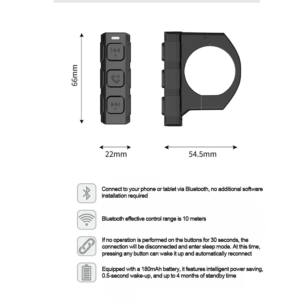 Bluetooth 5.3 Handlebar Media Remote for Motorcycles - 8