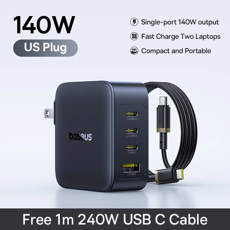 140W GaN Fast Wall Charger for Laptops and Smartphones