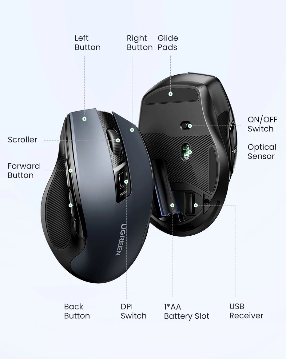 Ergonomic Dual-Mode Bluetooth 5.0 & 2.4G Silent Wireless Mouse - 13