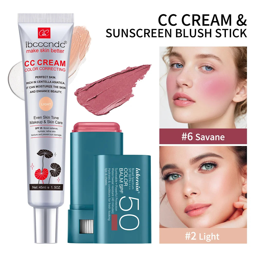 Color Correcting CC Cream and Sunscreen Blush Stick Duo Set - 37