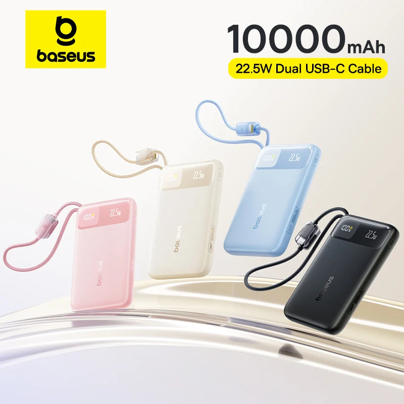 10000mAh Portable Power Bank with Dual Built-in USB-C Cables - 1
