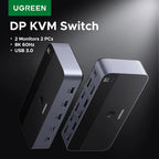 8K 60Hz Dual Monitor DisplayPort KVM Switch for 2 PCs