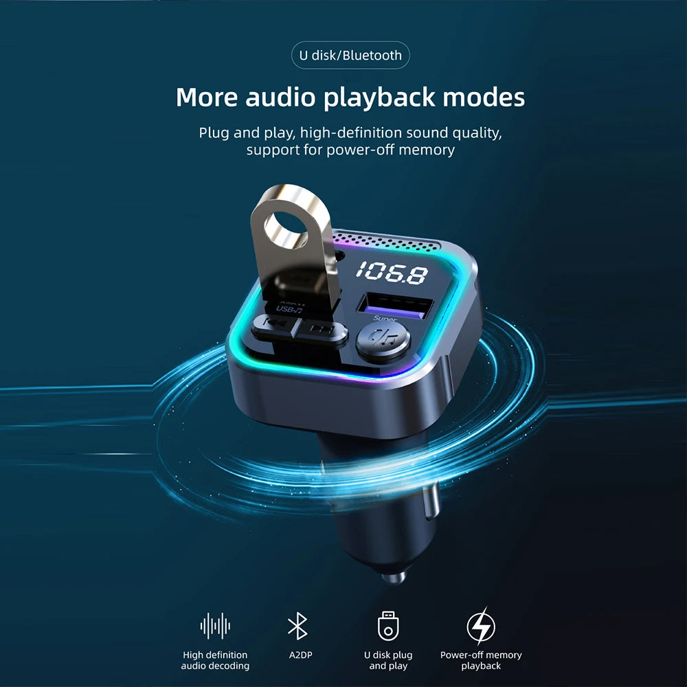 Bluetooth 5.3 FM Transmitter Car Radio Modulator PD and QC3.0 Charger