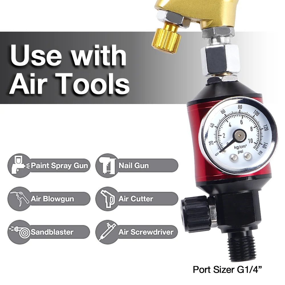 Paint Spray Gun Air Regulator with Water Separator Gauge