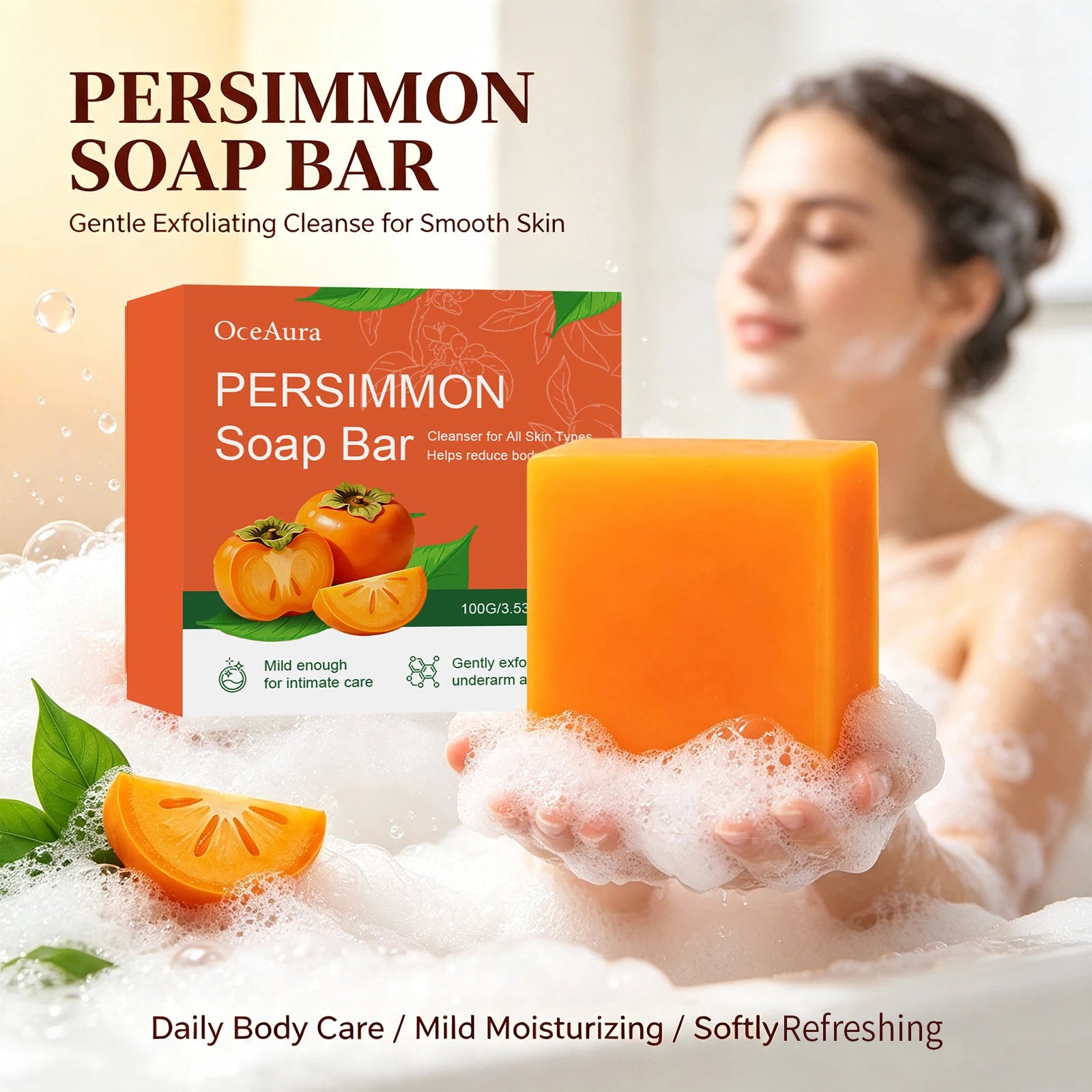Exfoliating Persimmon Soap Bar for Body Odor and Skin Smoothing - 5