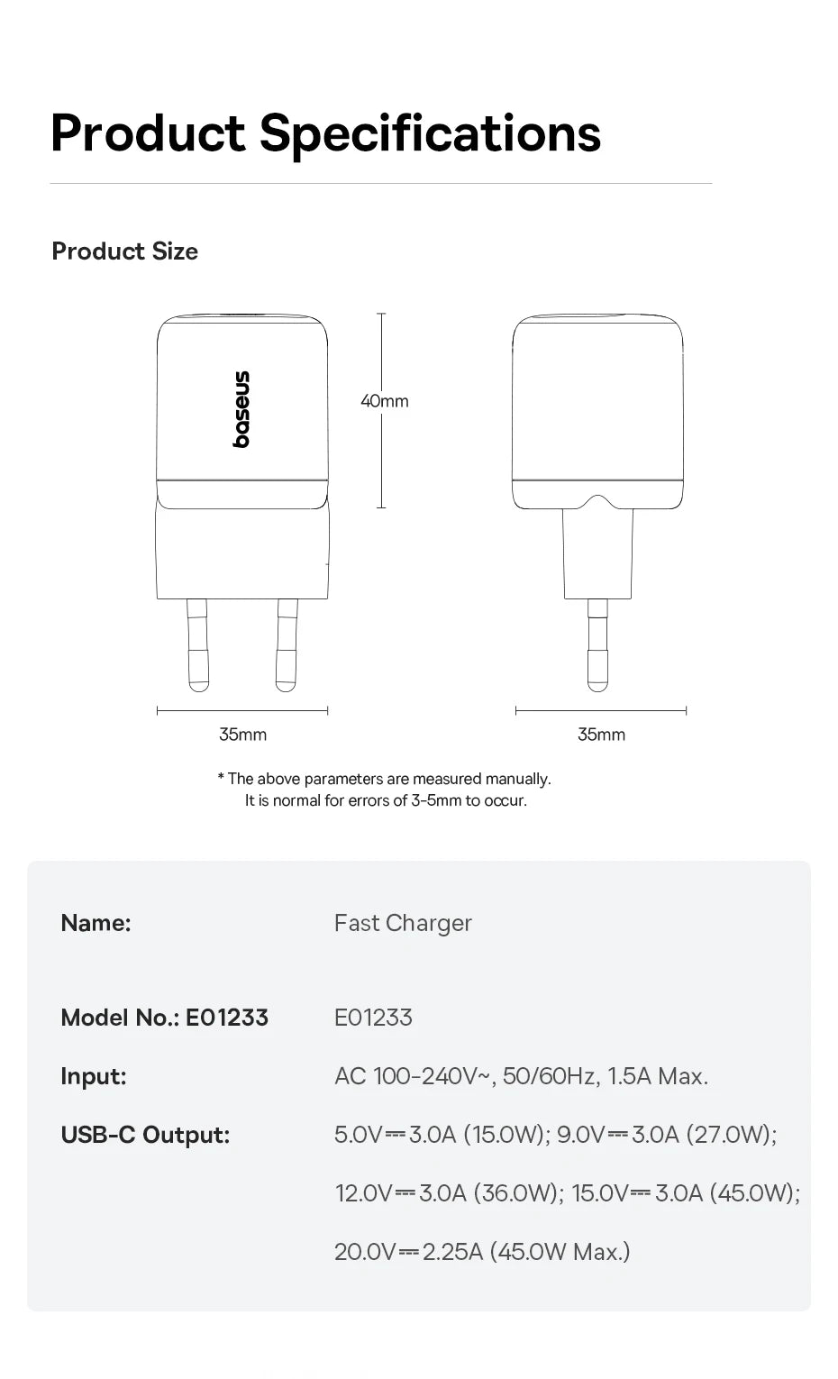 45W GaN USB-C Fast Wall Charger for Smartphones and Tablets