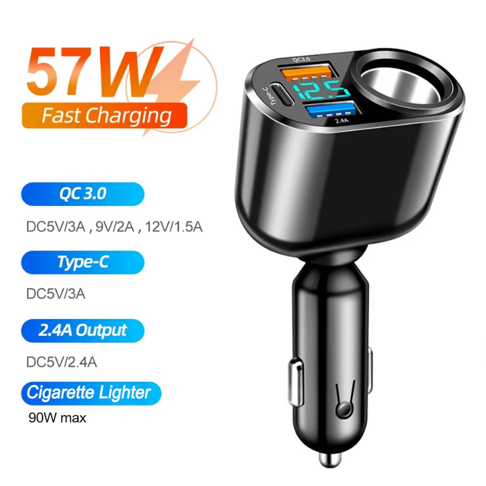120W 4-in-1 Fast Car Charger with Dual USB and Type-C
