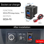 48W Dual USB Type-C PD and QC3.0 Car Charger Socket for Toyota