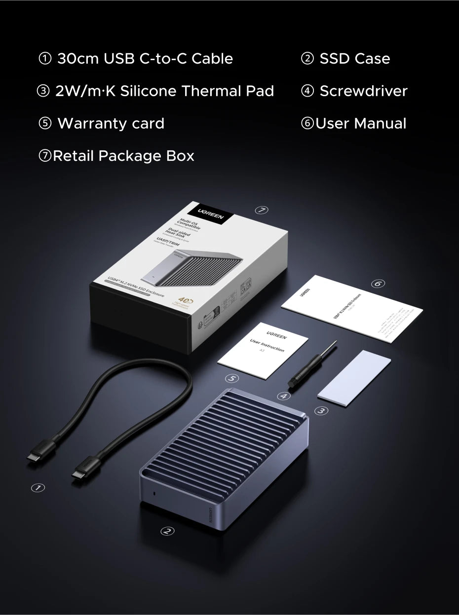 40Gbps USB4 NVMe SSD Enclosure for Thunderbolt and High-Speed Data - 22