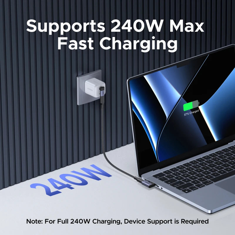 90-Degree USB-C Male to Female Adapter 240W 40Gbps