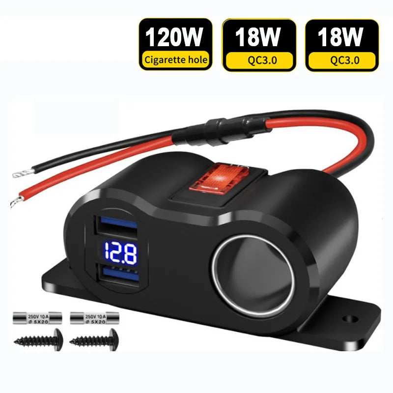 12V 24V Dual USB Fast Charger and Cigarette Lighter Socket Panel