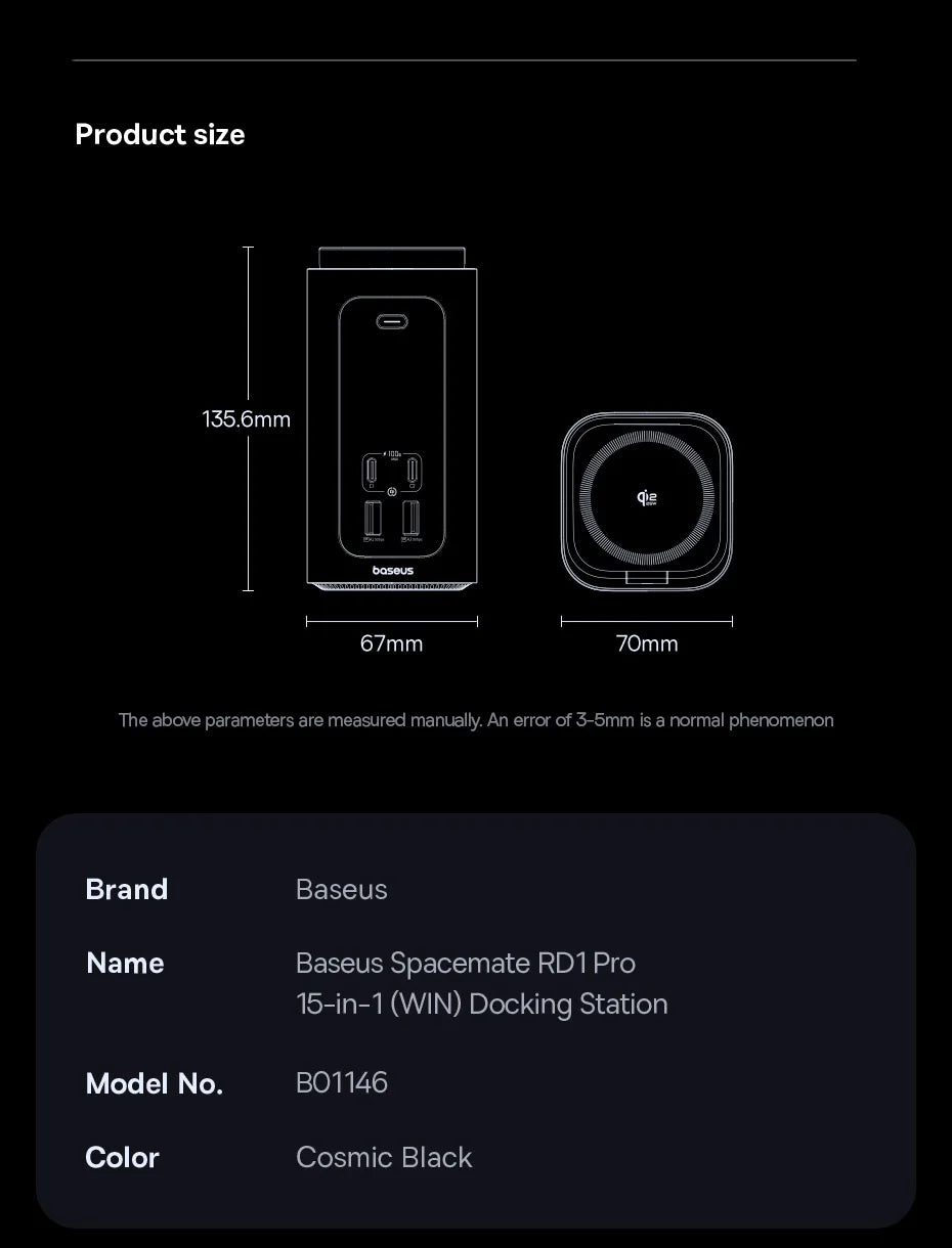 160W 15-in-1 USB-C Docking Station with 25W Wireless Charger