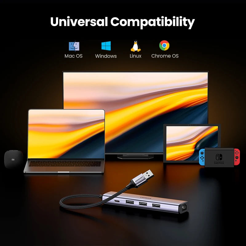 USB 3.0 to Gigabit Ethernet Adapter with 3-Port USB Hub - 6