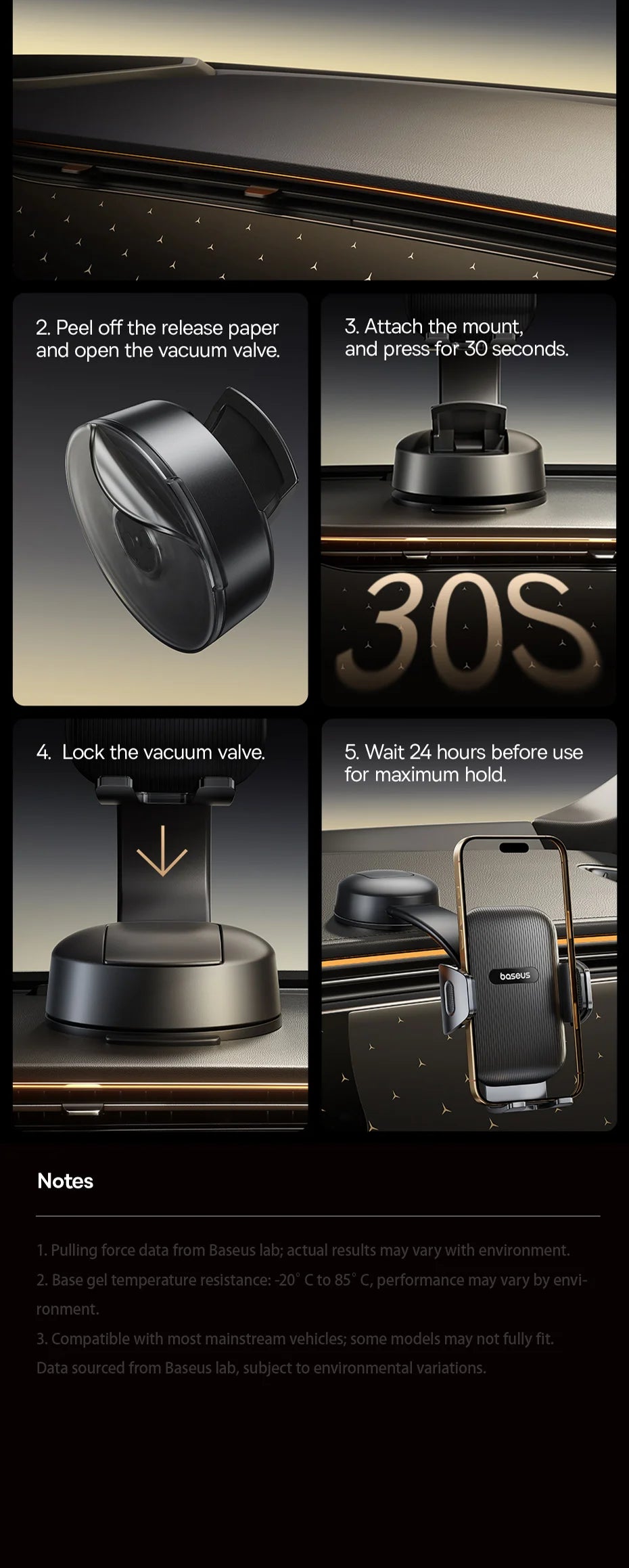 Adjustable Suction Cup Car Phone Holder for Dashboard and Windshield - 34