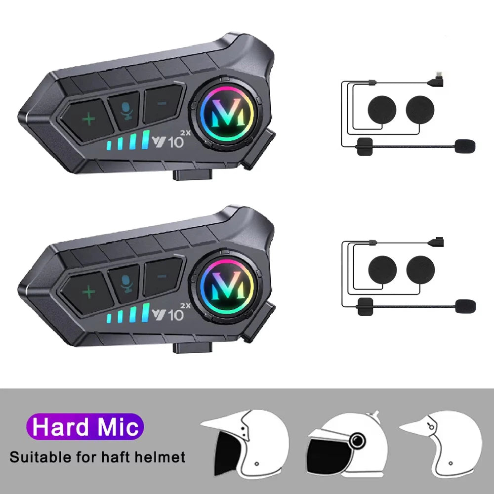 Bluetooth 5.3 Motorcycle Helmet Intercom Headset for 2 Riders 300M