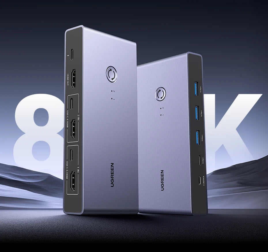 8K 60Hz HDMI 2.1 KVM Switch for Dual Computer Peripheral Sharing
