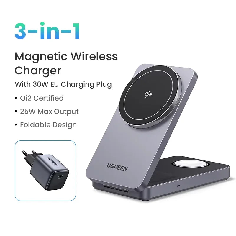 3-in-1 Magnetic Wireless Charging Stand for iPhone and Apple Watch