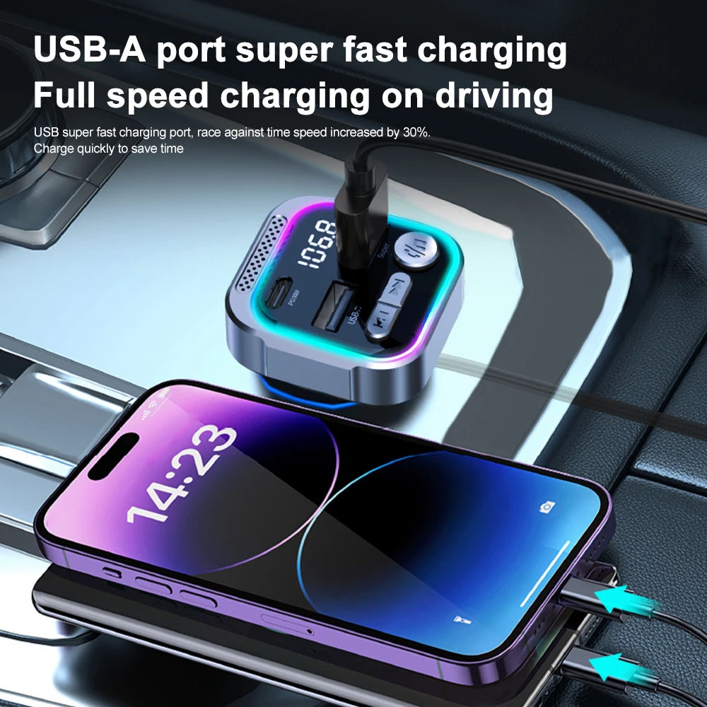 Bluetooth 5.3 FM Transmitter Car Radio Modulator PD and QC3.0 Charger