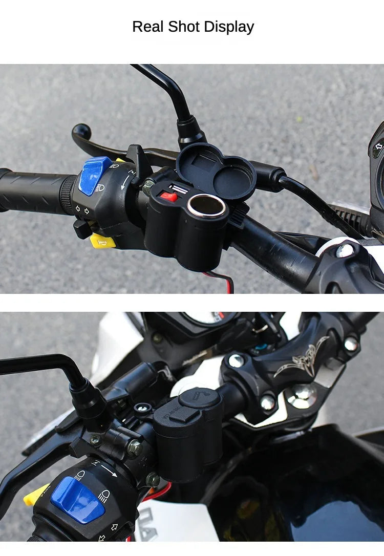 Motorcycle Handlebar 12V USB Charger and Cigarette Lighter Socket