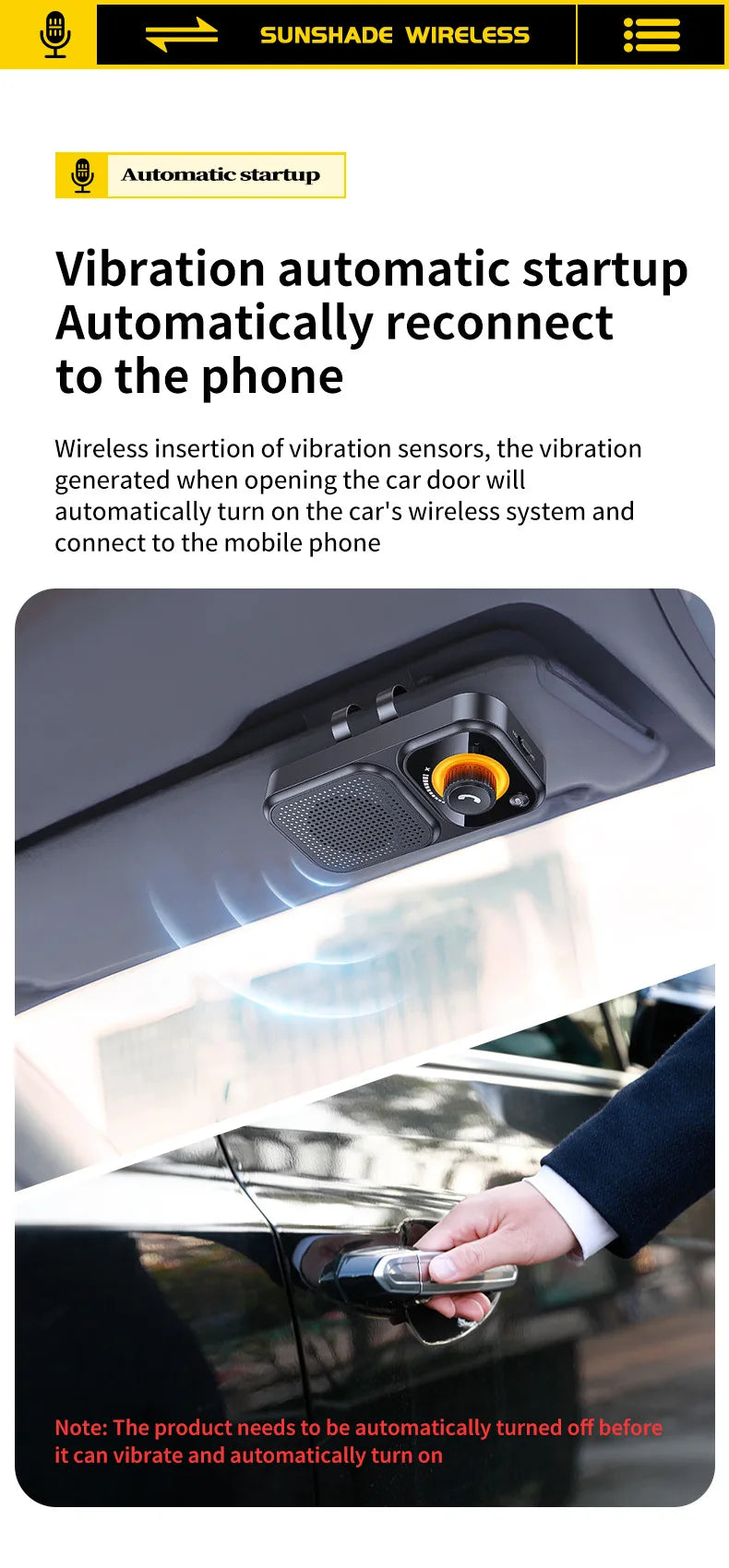 Bluetooth 5.4 Hands-Free Car Speakerphone for Sun Visor