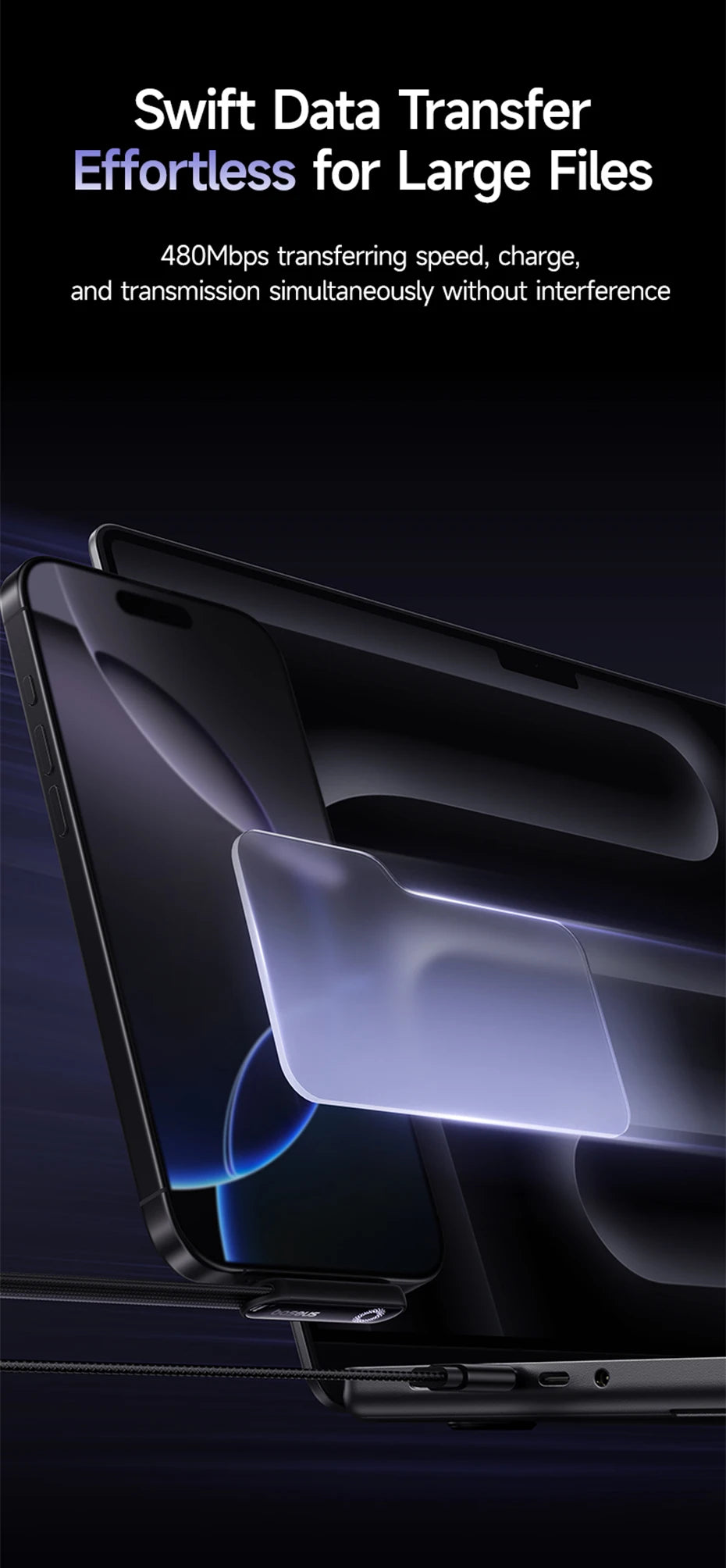100W USB-C Fast Charging Cable with 90-Degree Elbow Connector