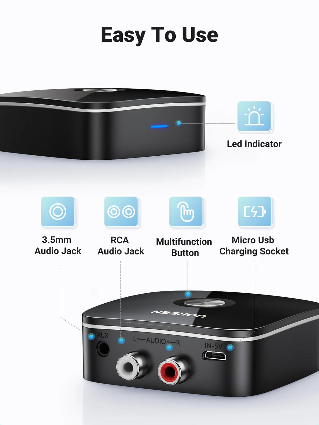Bluetooth 5.3 Audio Receiver for Home Stereo and Speaker Systems