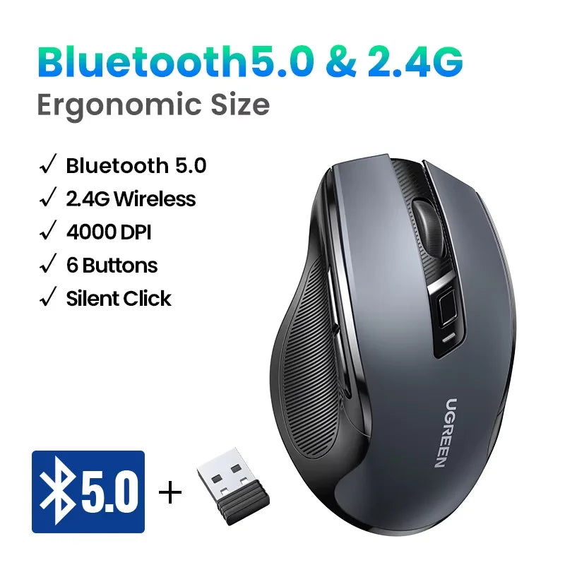 Ergonomic Dual-Mode Bluetooth 5.0 & 2.4G Silent Wireless Mouse - 25