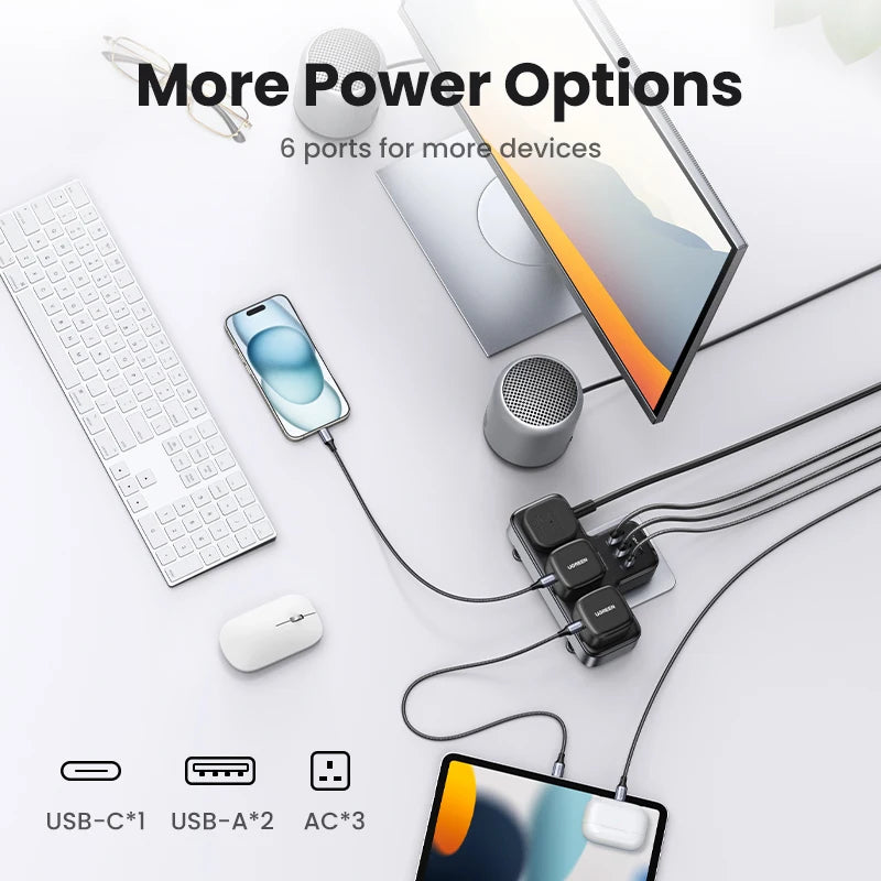 30W 6-in-1 Wall Outlet Extender with USB-C and USB-A Ports - 2