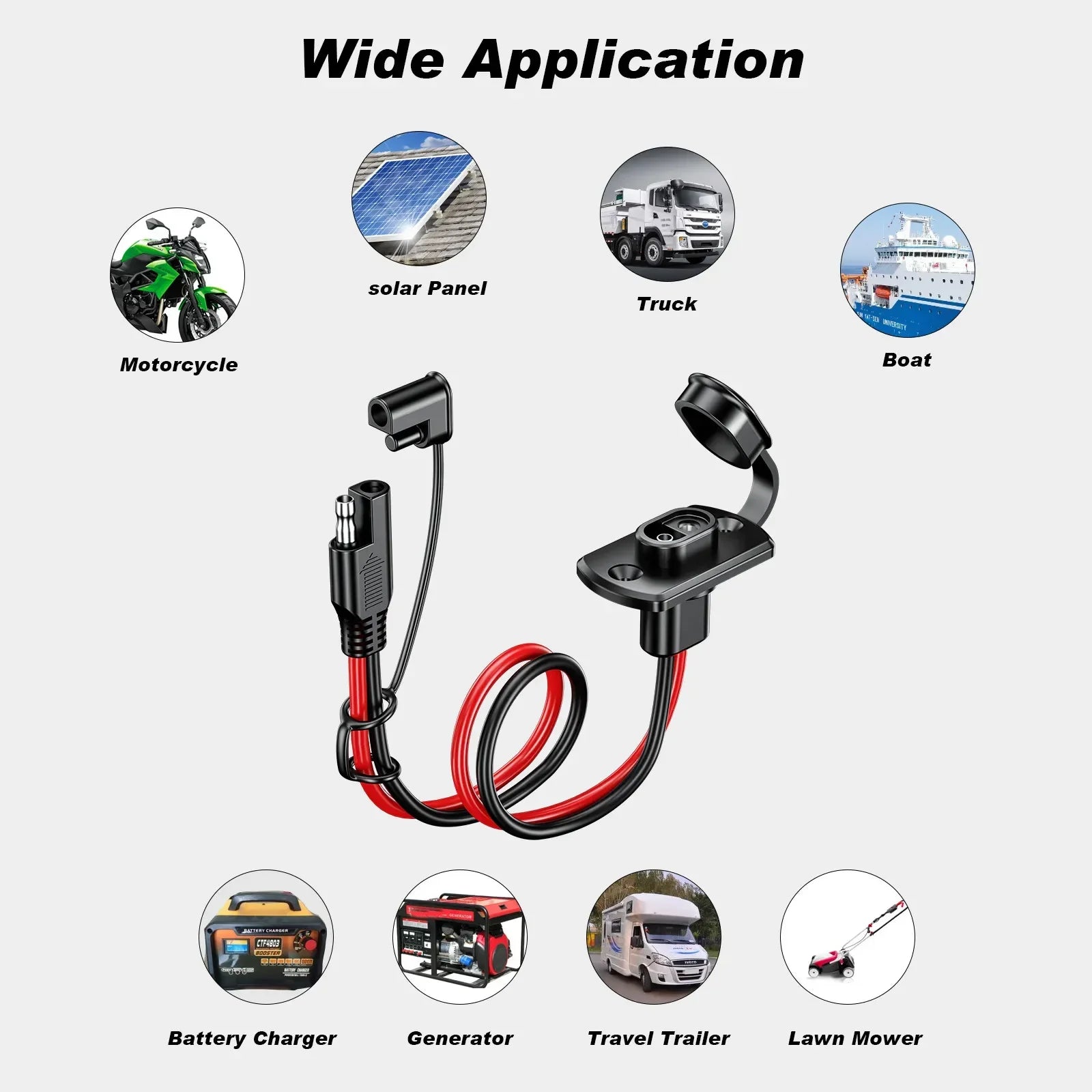 SAE Power Extension Cable with Panel Mount Female Socket - 6