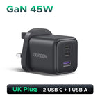 45W GaN Fast Wall Charger with 3 Ports for Smartphones and Tablets