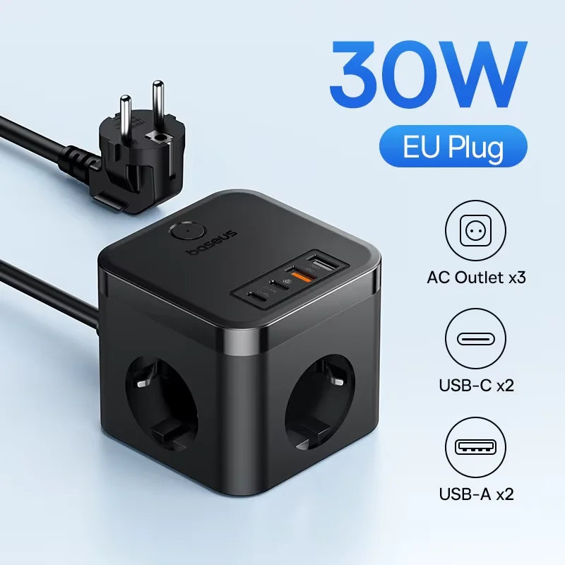 30W Desktop Power Strip with 3 AC Outlets and 4 USB Ports