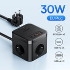 30W Desktop Power Strip with 3 AC Outlets and 4 USB Ports