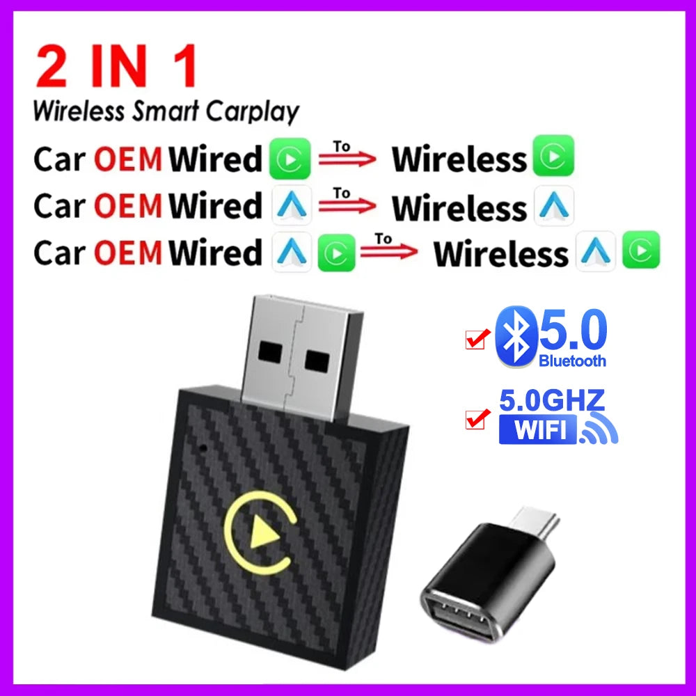 2 in 1 Wireless CarPlay and Android Auto Adapter Bluetooth 5.3 WiFi