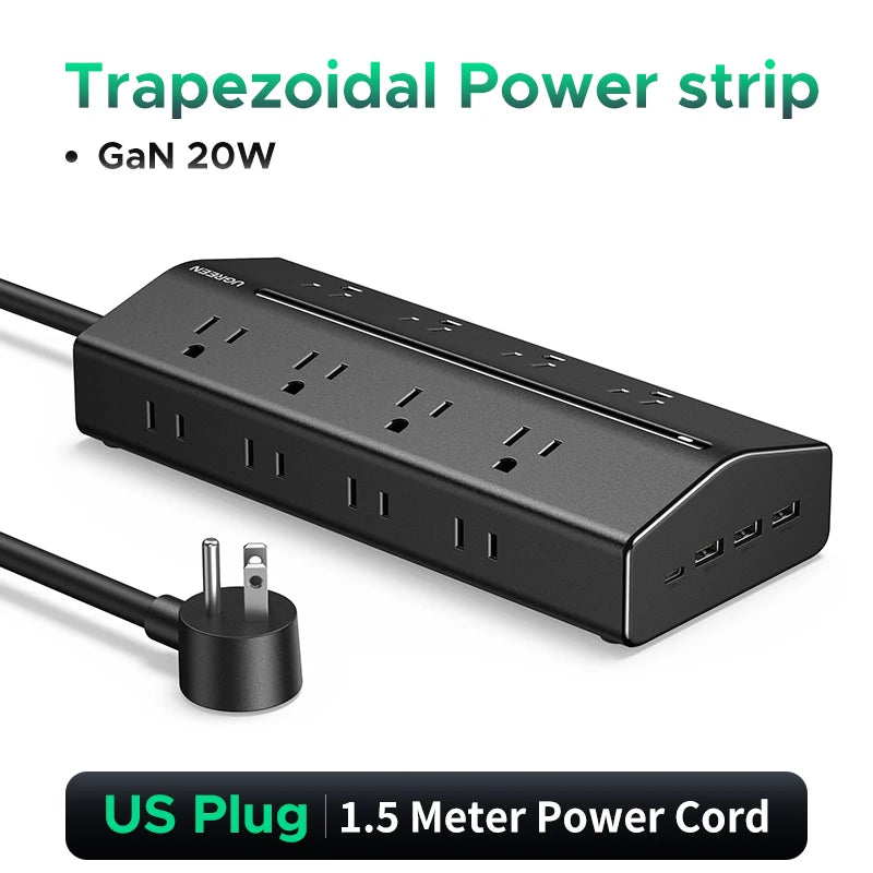 20-in-1 Trapezoidal Power Strip with 20W Fast Charging USB Ports