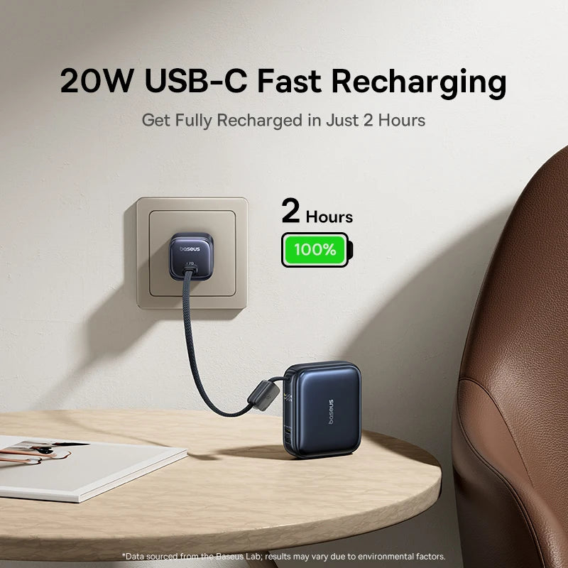 45W Mini Portable Power Bank with Built-in USB-C Cable 10000mAh