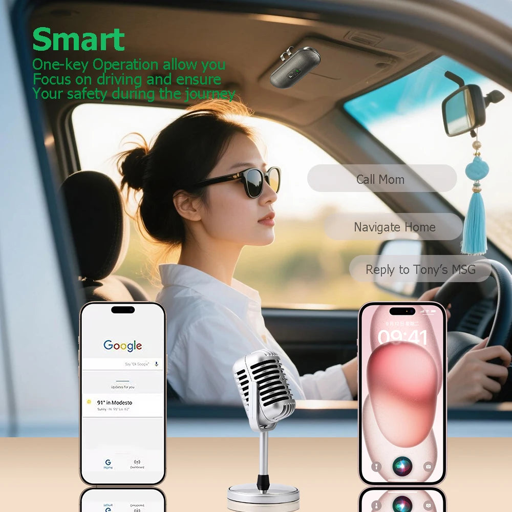 Bluetooth 5.4 Handsfree Car Kit Dual 3W Speakerphone Sun Visor Mount